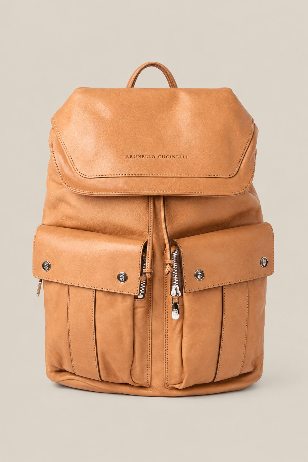BRUNELLO CUCINELLI MEN'S NATURAL LEATHER FLAP BACKPACK