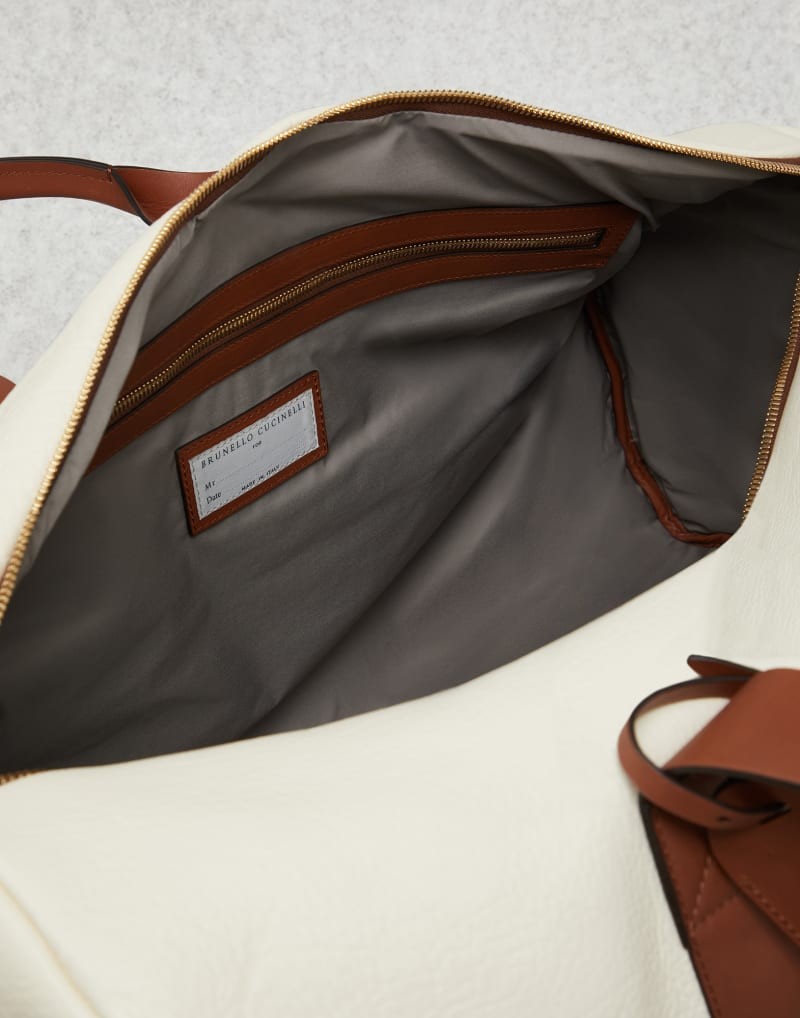 BRUNELLO CUCINELLI MEN'S WHITE LEATHER DUFFLE BAG
