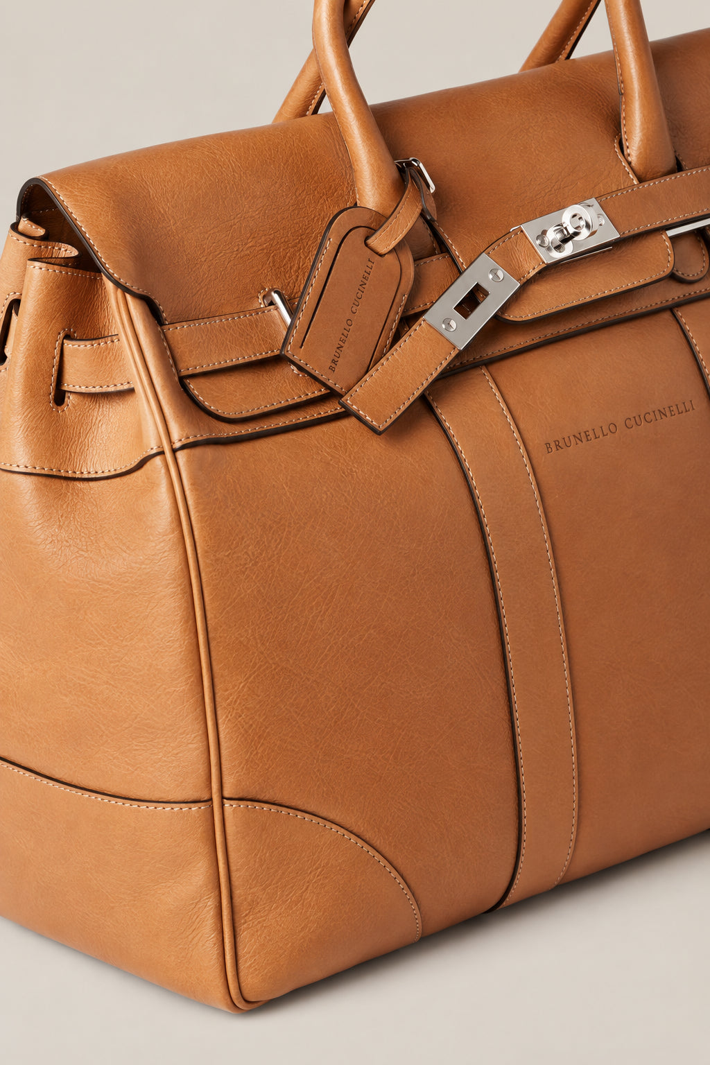 BRUNELLO CUCINELLI MEN'S NATURAL LEATHER LARGE BAG