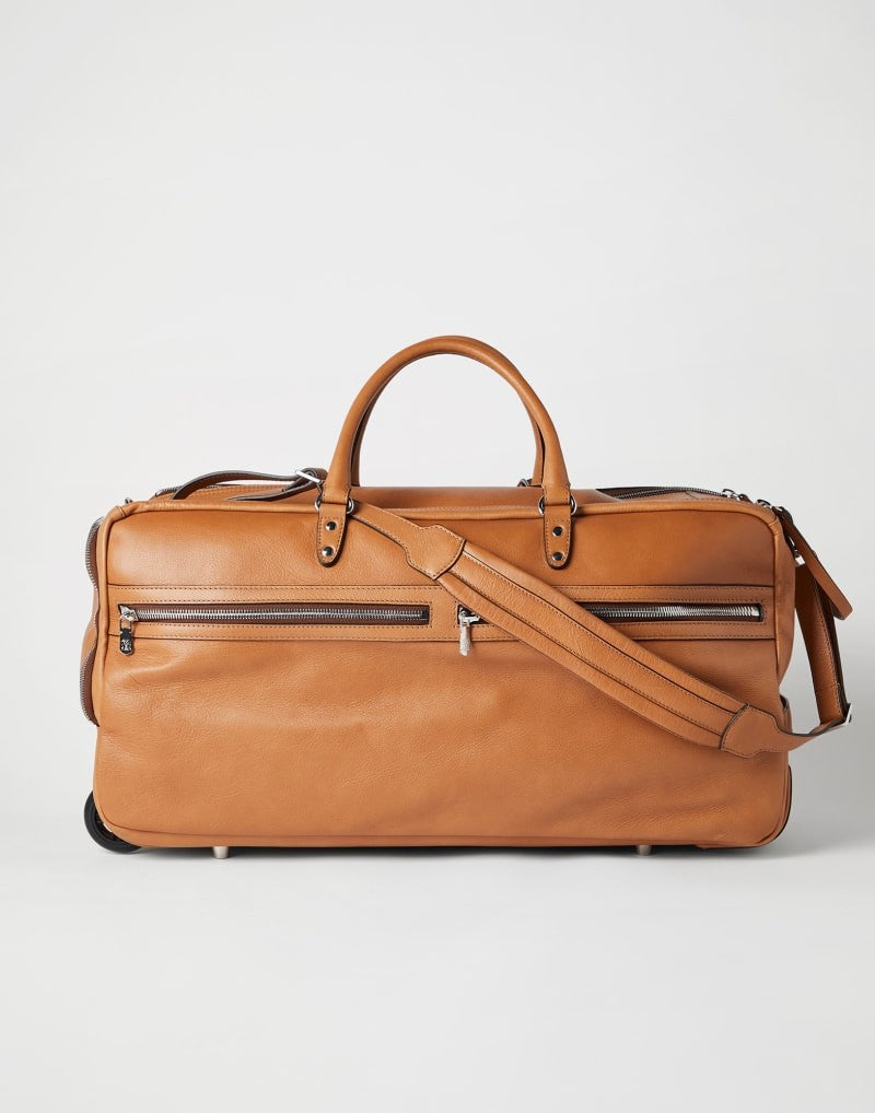 BRUNELLO CUCINELLI MEN'S NATURAL LEATHER TRAVEL BAG