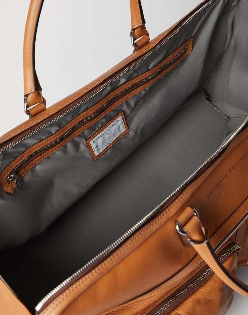 BRUNELLO CUCINELLI MEN'S NATURAL LEATHER TRAVEL BAG