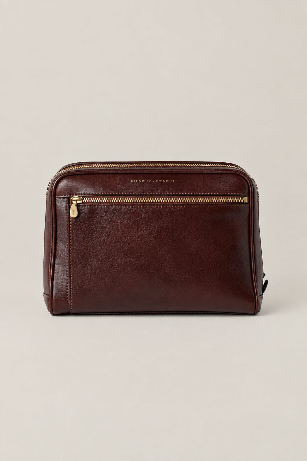 BRUNELLO CUCINELLI MEN'S BURGUNDY LEATHER ZIP BAG