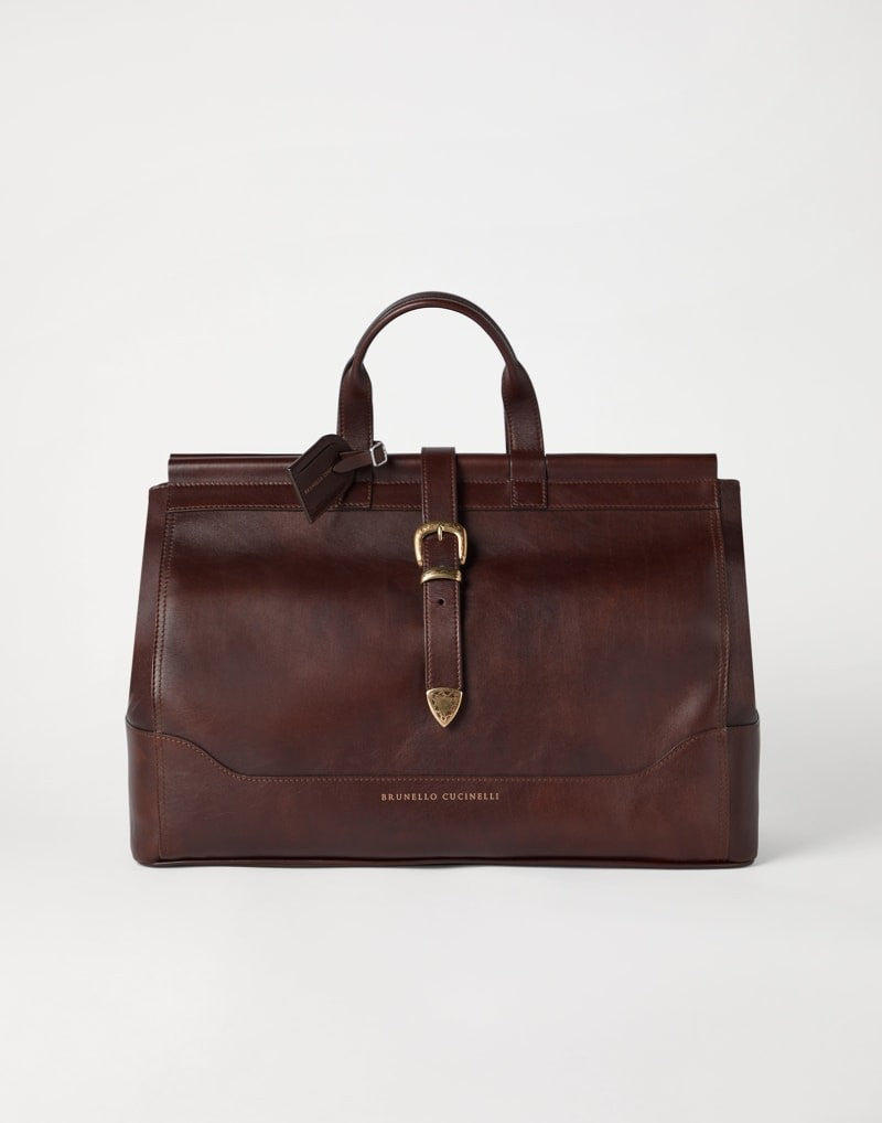 BRUNELLO CUCINELLI MEN'S BURGUNDY LEATHER BUCKLE BAG
