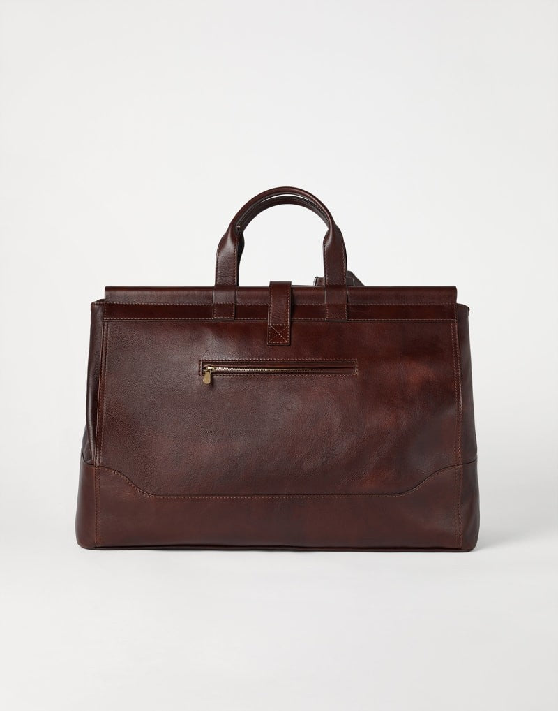 BRUNELLO CUCINELLI MEN'S BURGUNDY LEATHER BUCKLE BAG