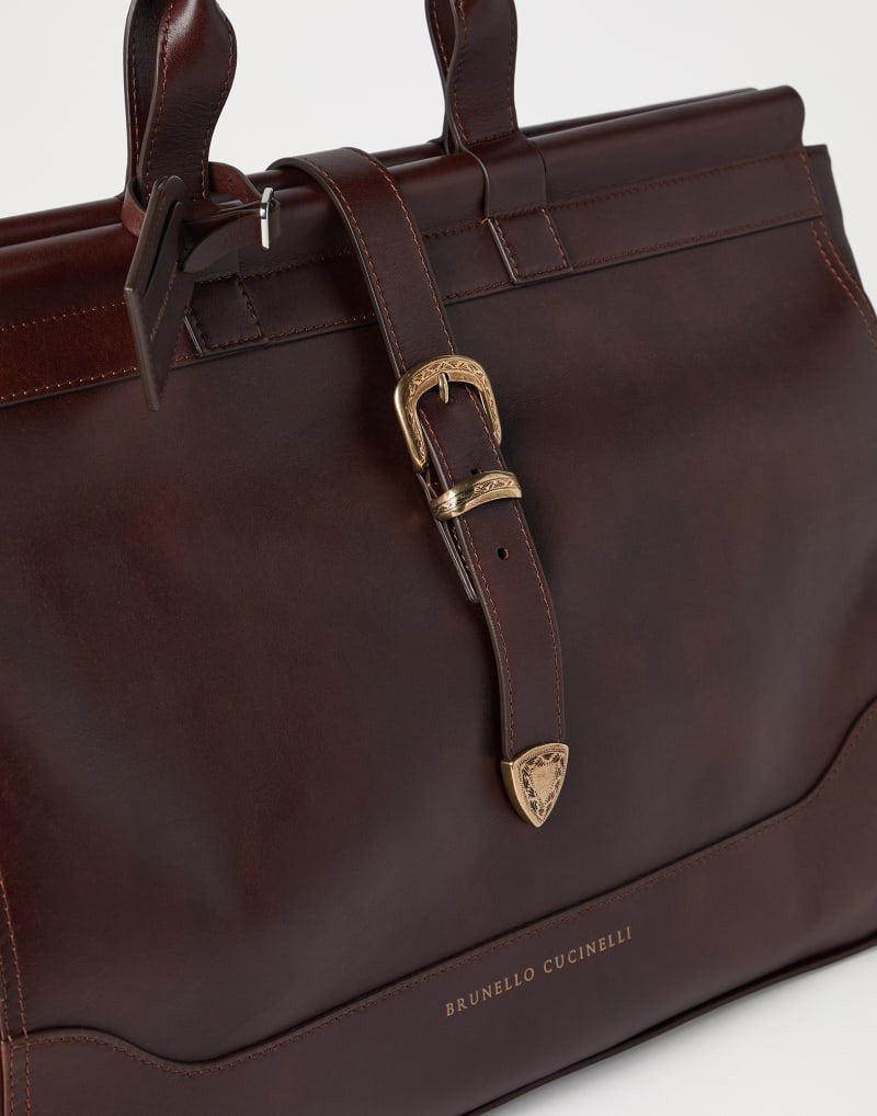 BRUNELLO CUCINELLI MEN'S BURGUNDY LEATHER BUCKLE BAG