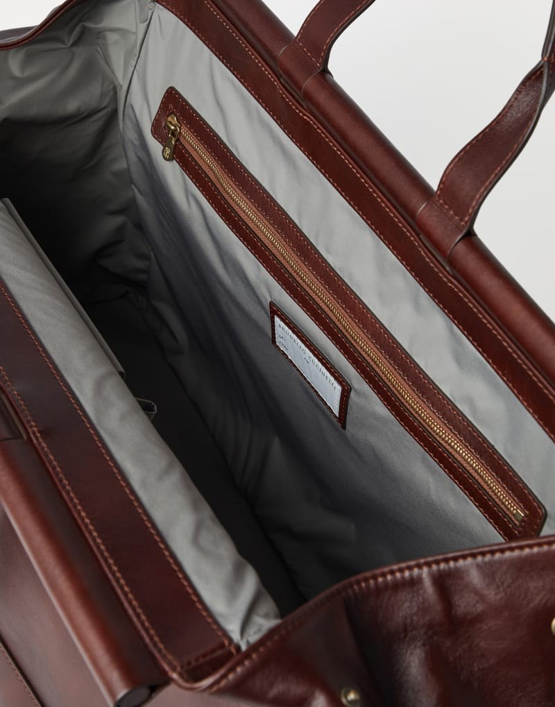 BRUNELLO CUCINELLI MEN'S BURGUNDY LEATHER BUCKLE BAG