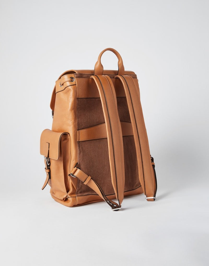 BRUNELLO CUCINELLI MEN'S NATURAL LEATHER BUCKLE BACKPACK