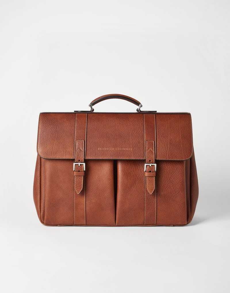 BRUNELLO CUCINELLI MEN'S COPPER LEATHER BUCKLE BAG