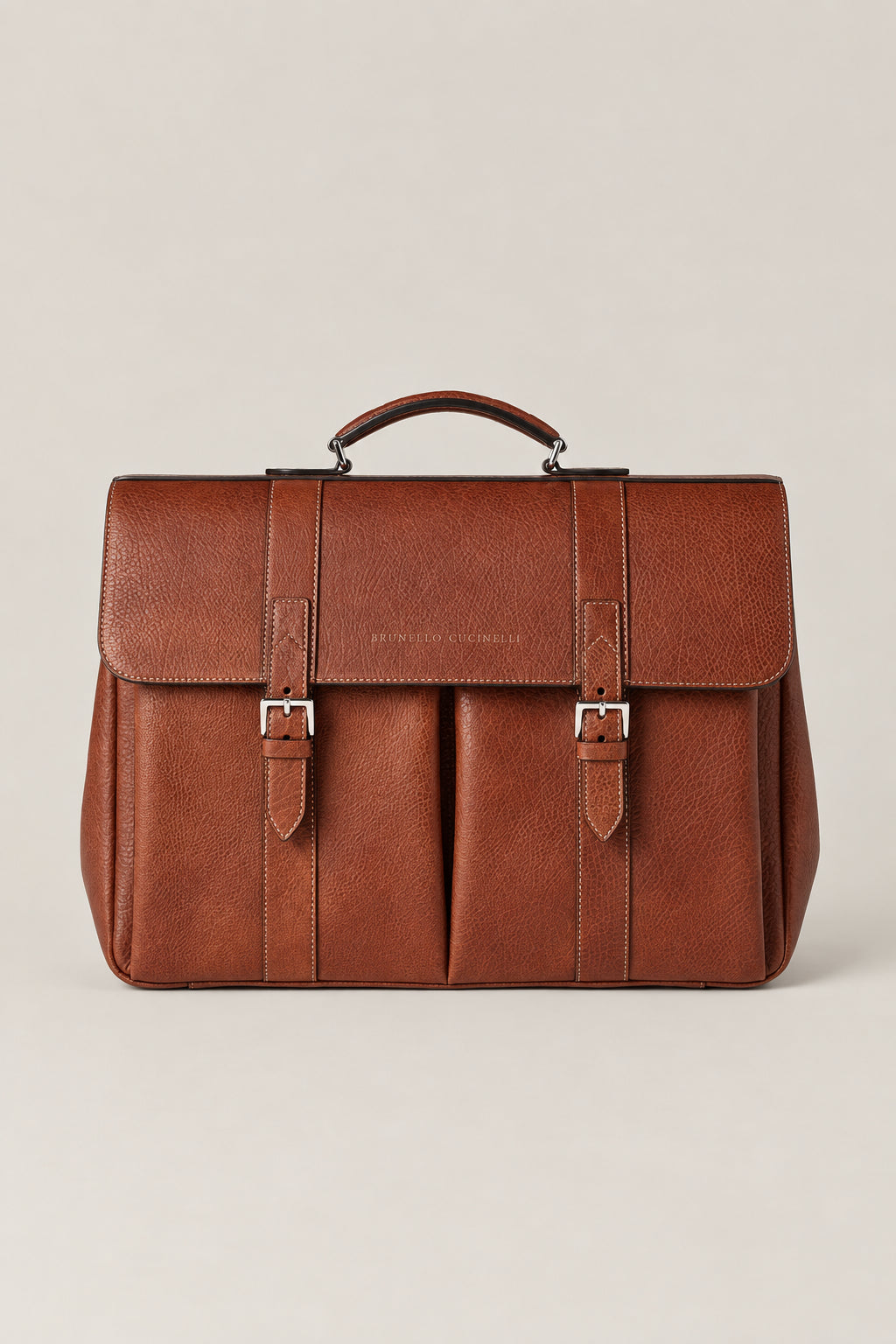 BRUNELLO CUCINELLI MEN'S COPPER LEATHER BUCKLE BAG