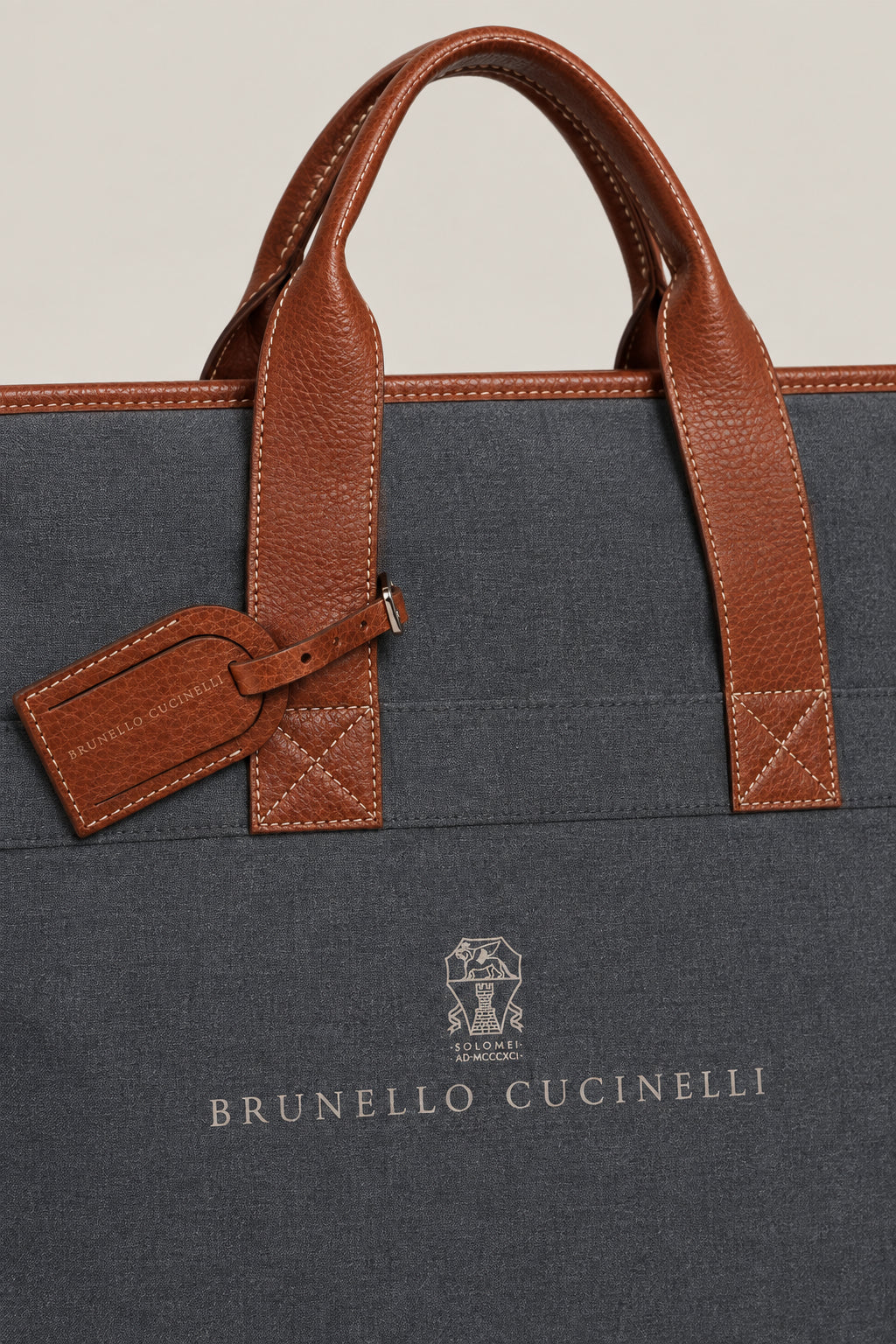 BRUNELLO CUCINELLI MEN'S MEDIUM GREY CANVAS BAG