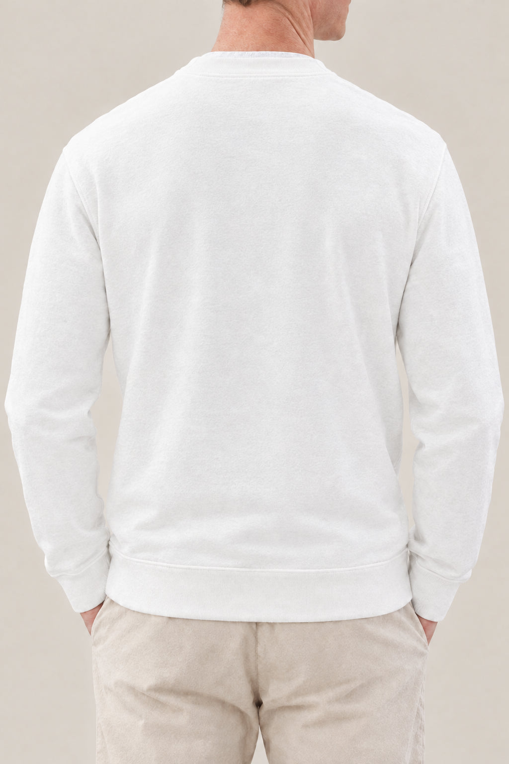 BRUNELLO CUCINELLI MEN'S OFF WHITE COTTON CREW NECK SWEATER