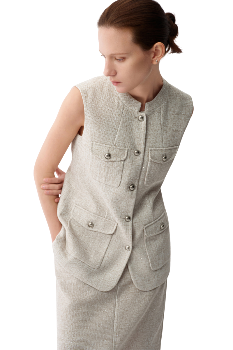 Max Simple Artisanal Lurex Vest Flax MSES260039F
