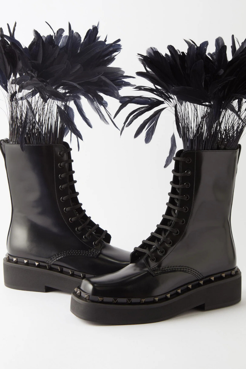 Valentino Garavani Rockstud M-Way Combat Boots In Black