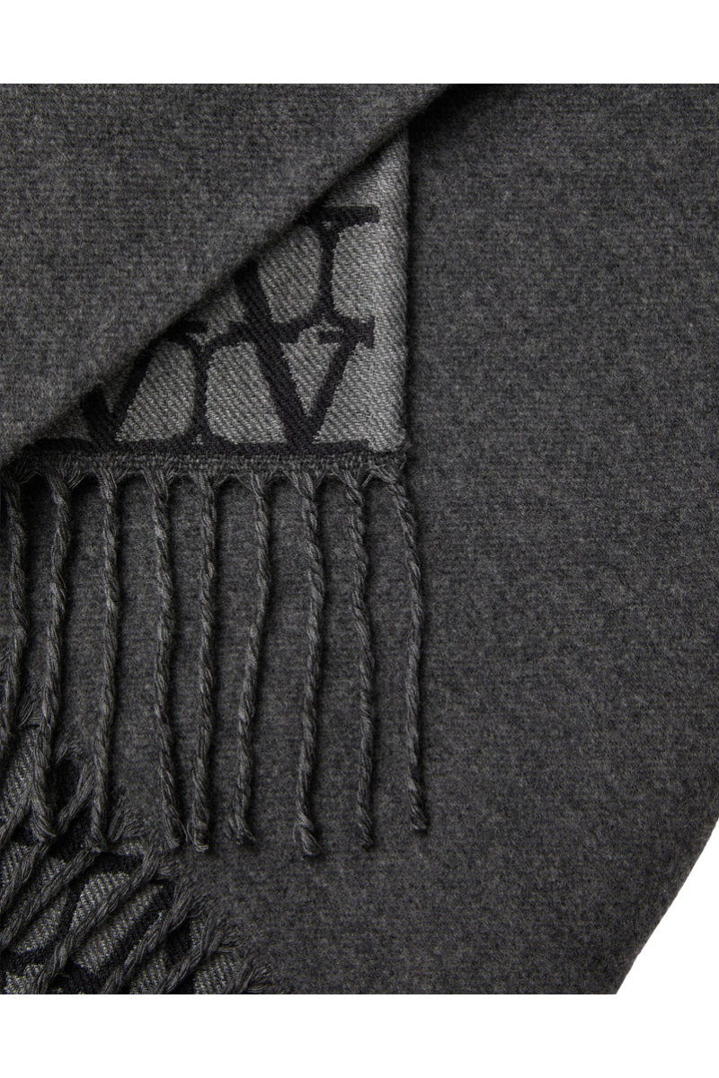 Valentino Asymmetrical Wool Poncho With Fringed Edge In Grey