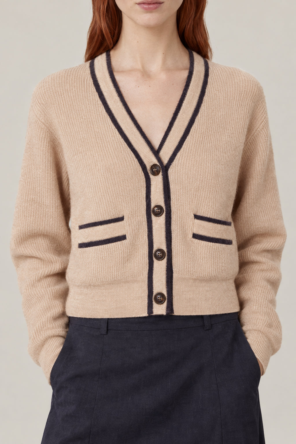 BRUNELLO CUCINELLI WOMEN'S LIGHT BEIGE WOOL BLEND BUTTON FRONT SWEATER