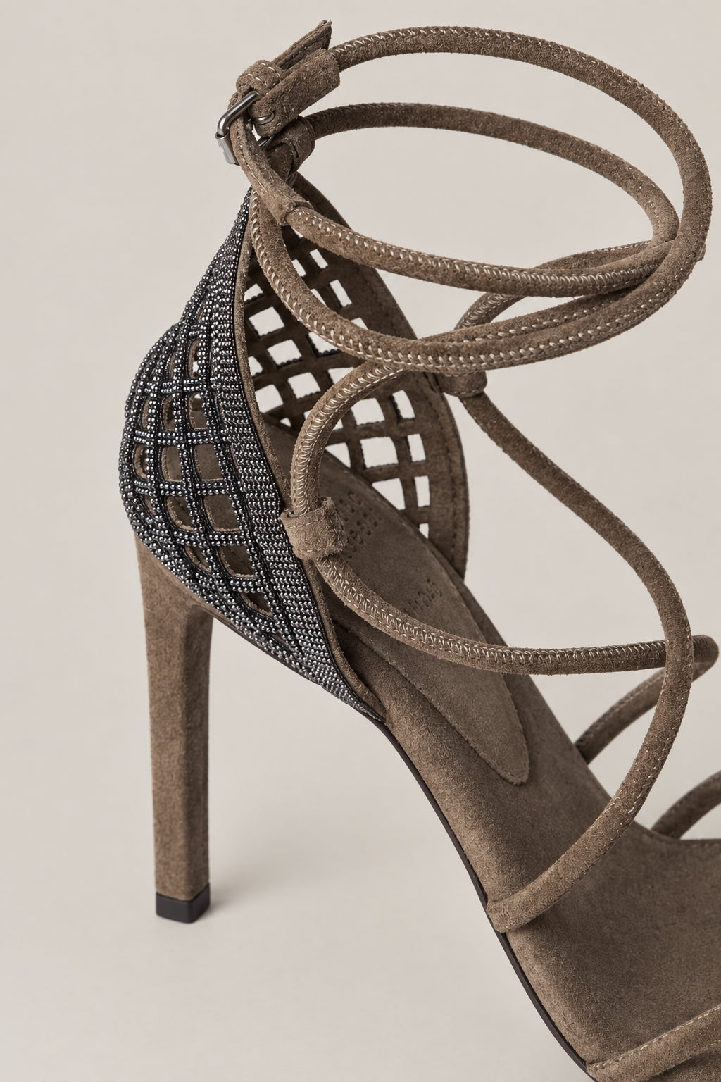 BRUNELLO CUCINELLI WOMEN'S PEAT LEATHER STRAPPY HIGH HEEL SANDALS