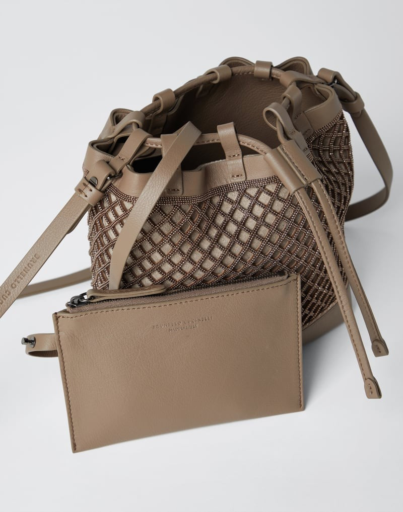 BRUNELLO CUCINELLI WOMEN'S ICE LEATHER DRAWSTRING BUCKET BAG