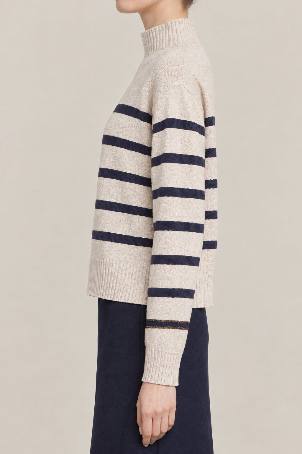 BRUNELLO CUCINELLI WOMEN'S BEIGE STRIPED WOOL SWEATER