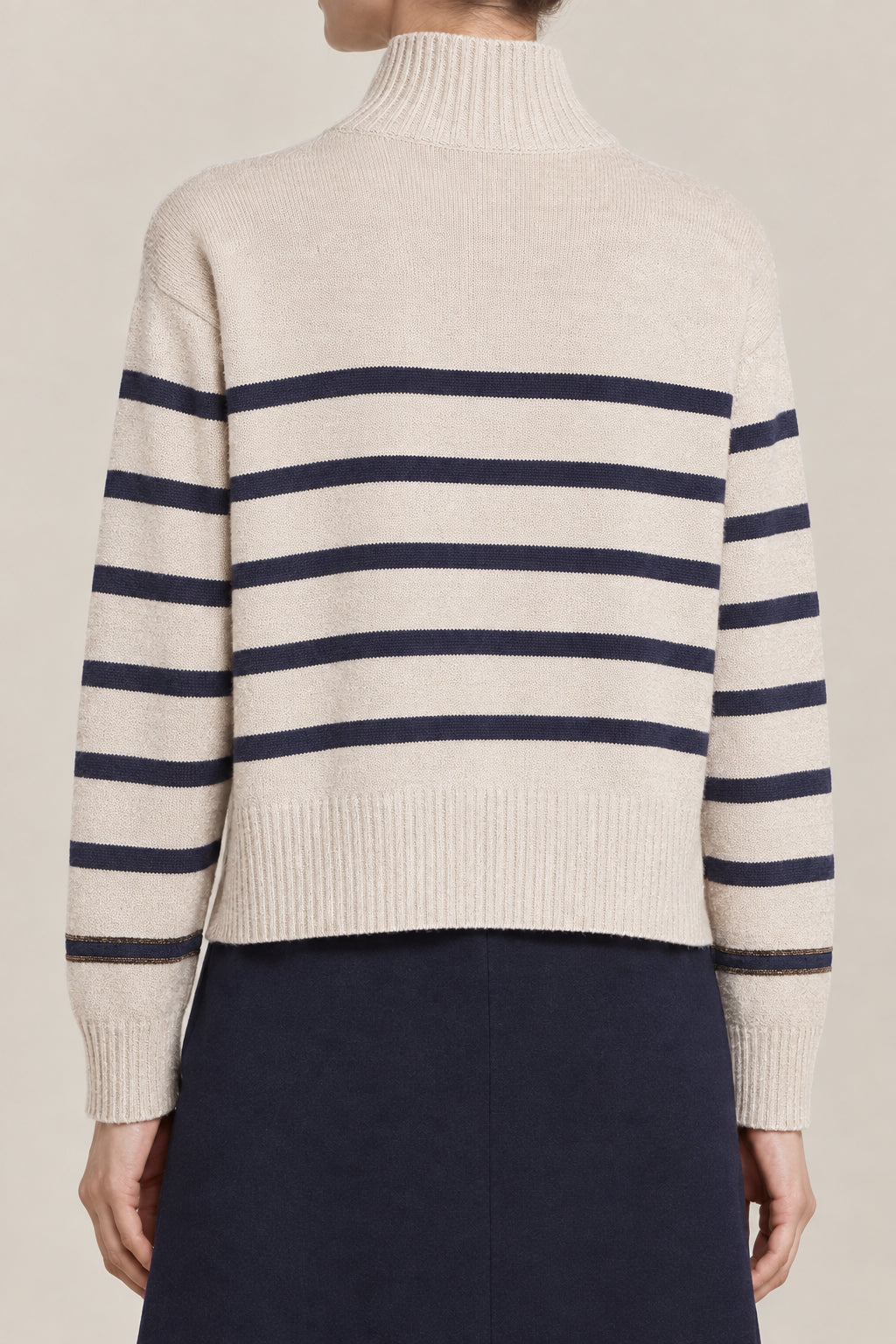 BRUNELLO CUCINELLI WOMEN'S BEIGE STRIPED WOOL SWEATER