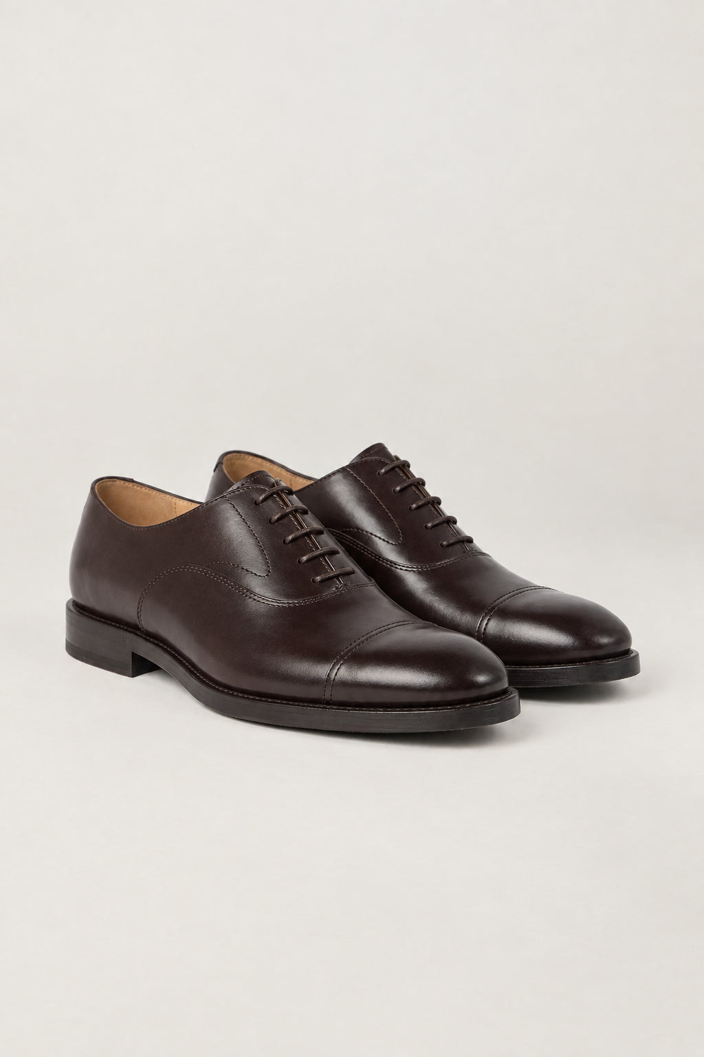 BRUNELLO CUCINELLI MEN'S DARK BROWN LEATHER CAP TOE SHOES