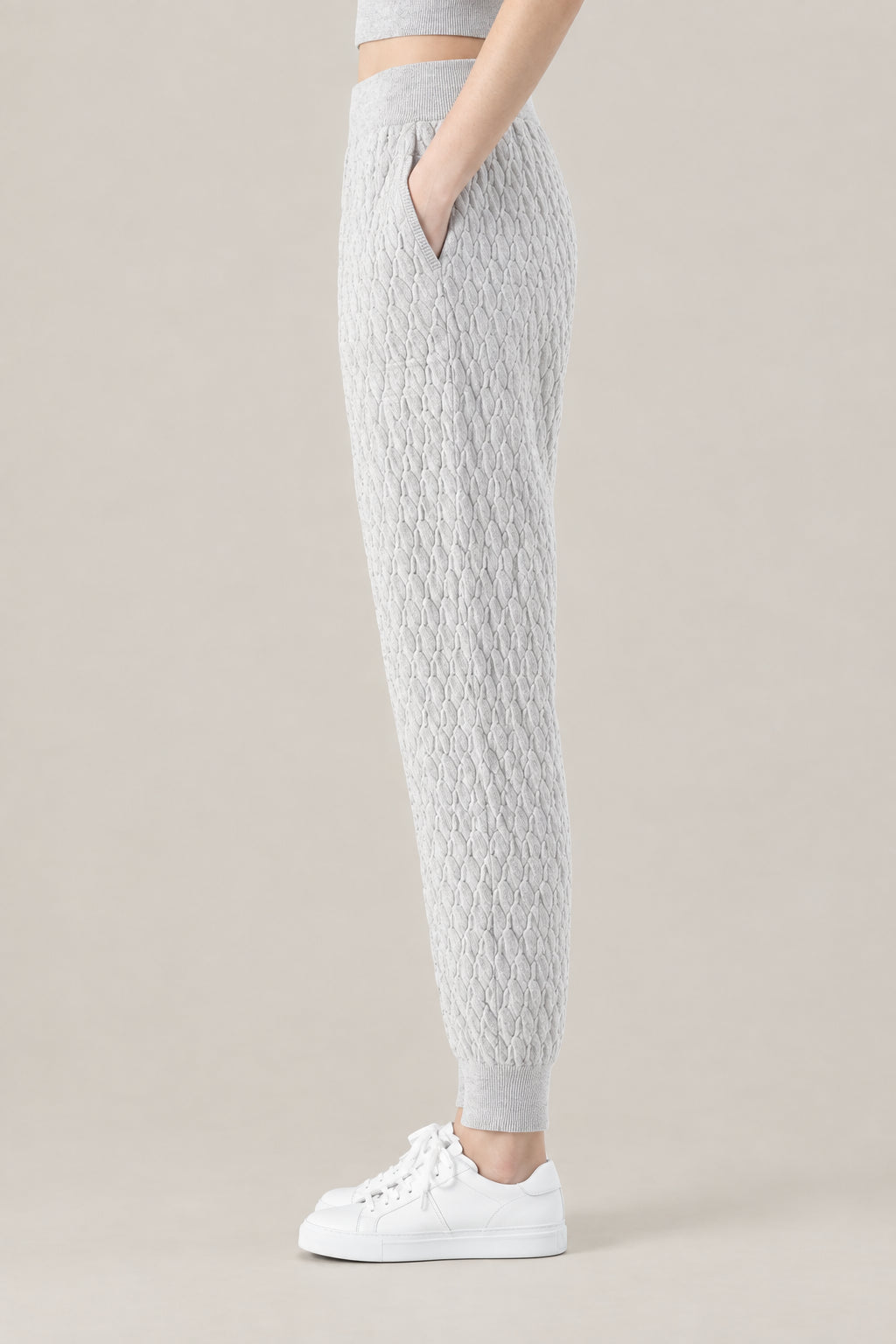 BRUNELLO CUCINELLI WOMEN'S FOG WOOL CABLE KNIT TAPERED PANTS