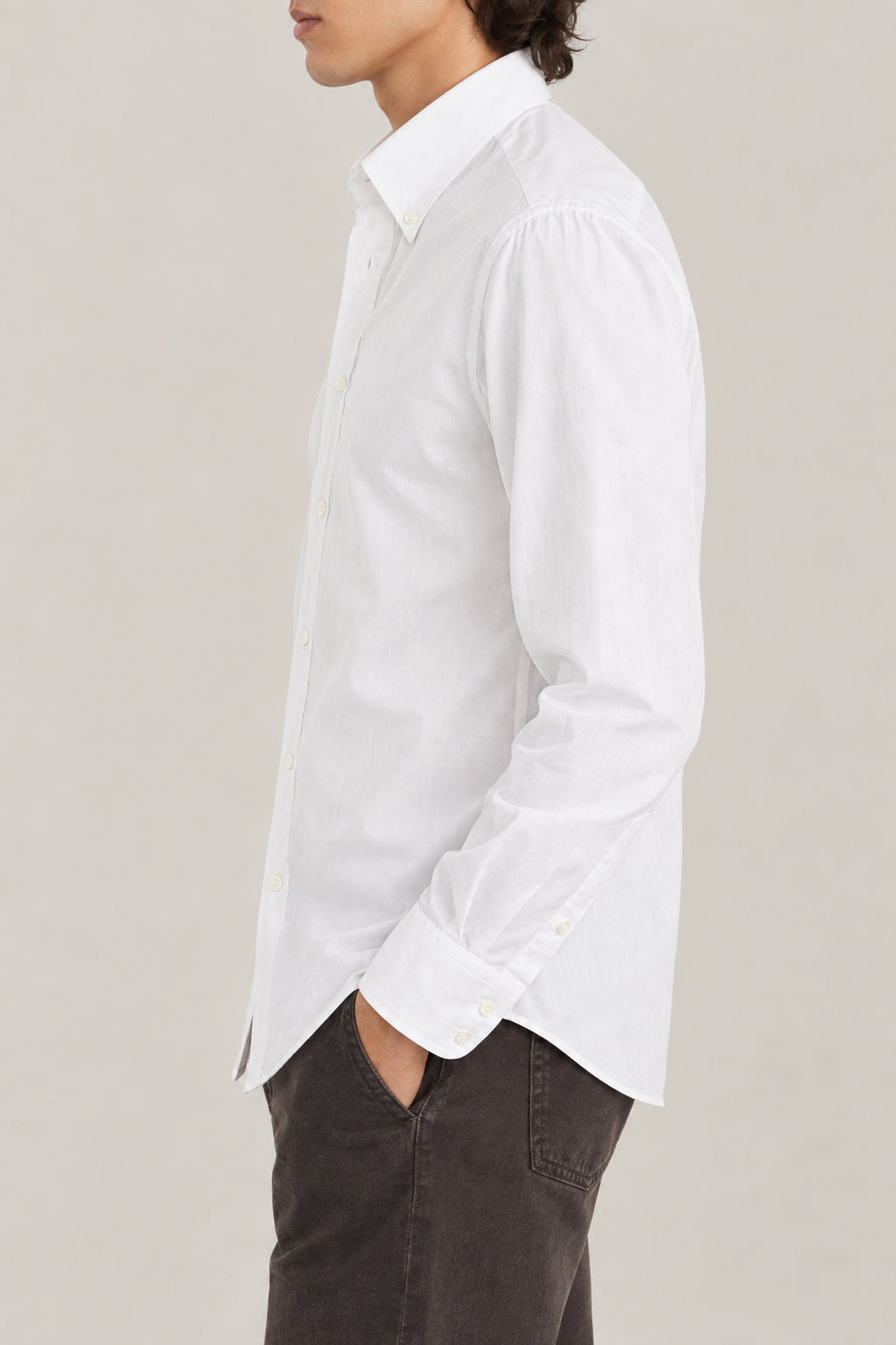 BRUNELLO CUCINELLI MEN'S WHITE COTTON BUTTON DOWN SHIRT
