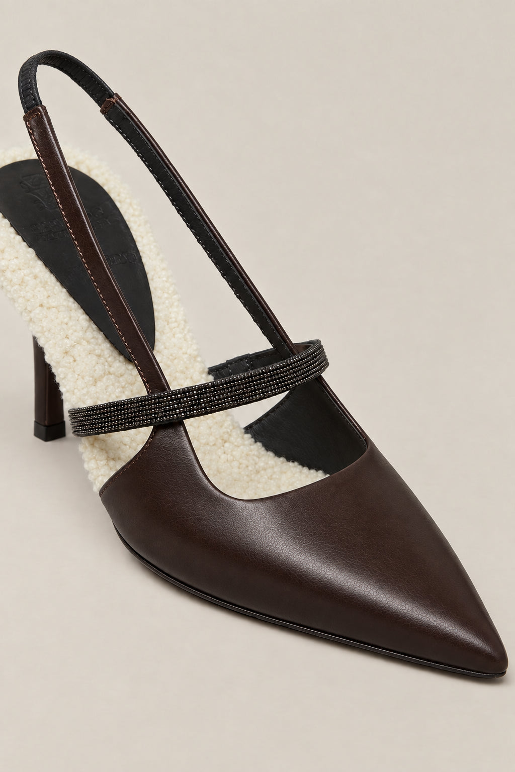 BRUNELLO CUCINELLI WOMEN'S MOORS HEAD LEATHER SLINGBACK POINTED TOE SHOE