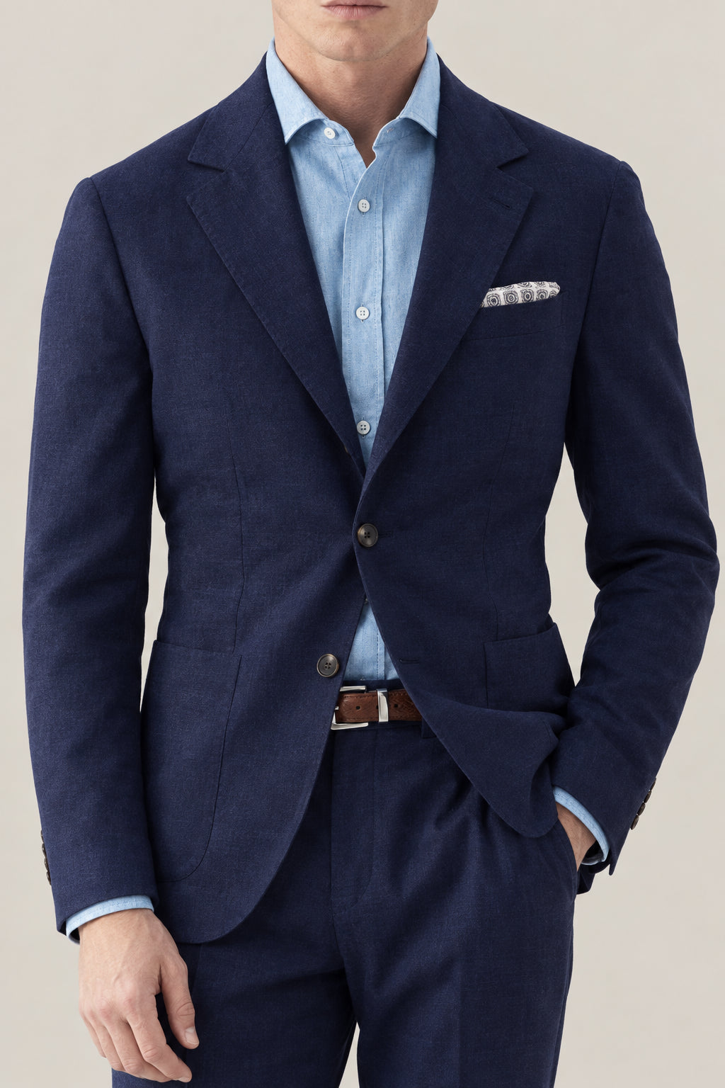 BRUNELLO CUCINELLI MEN'S DARK BLUE WOOL TAILORED JACKET