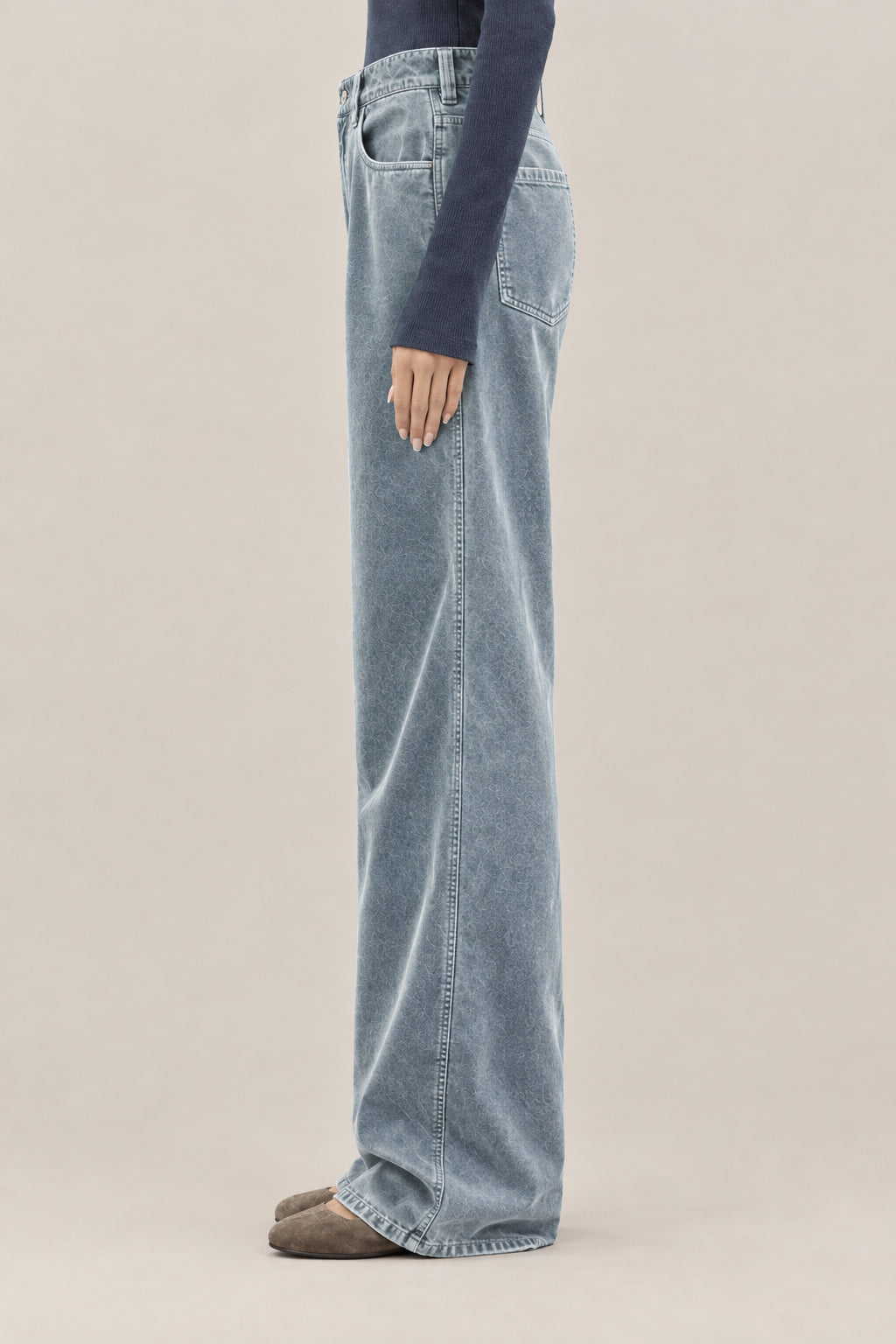 BRUNELLO CUCINELLI WOMEN'S VELVET DENIM WIDE LEG COTTON TROUSERS