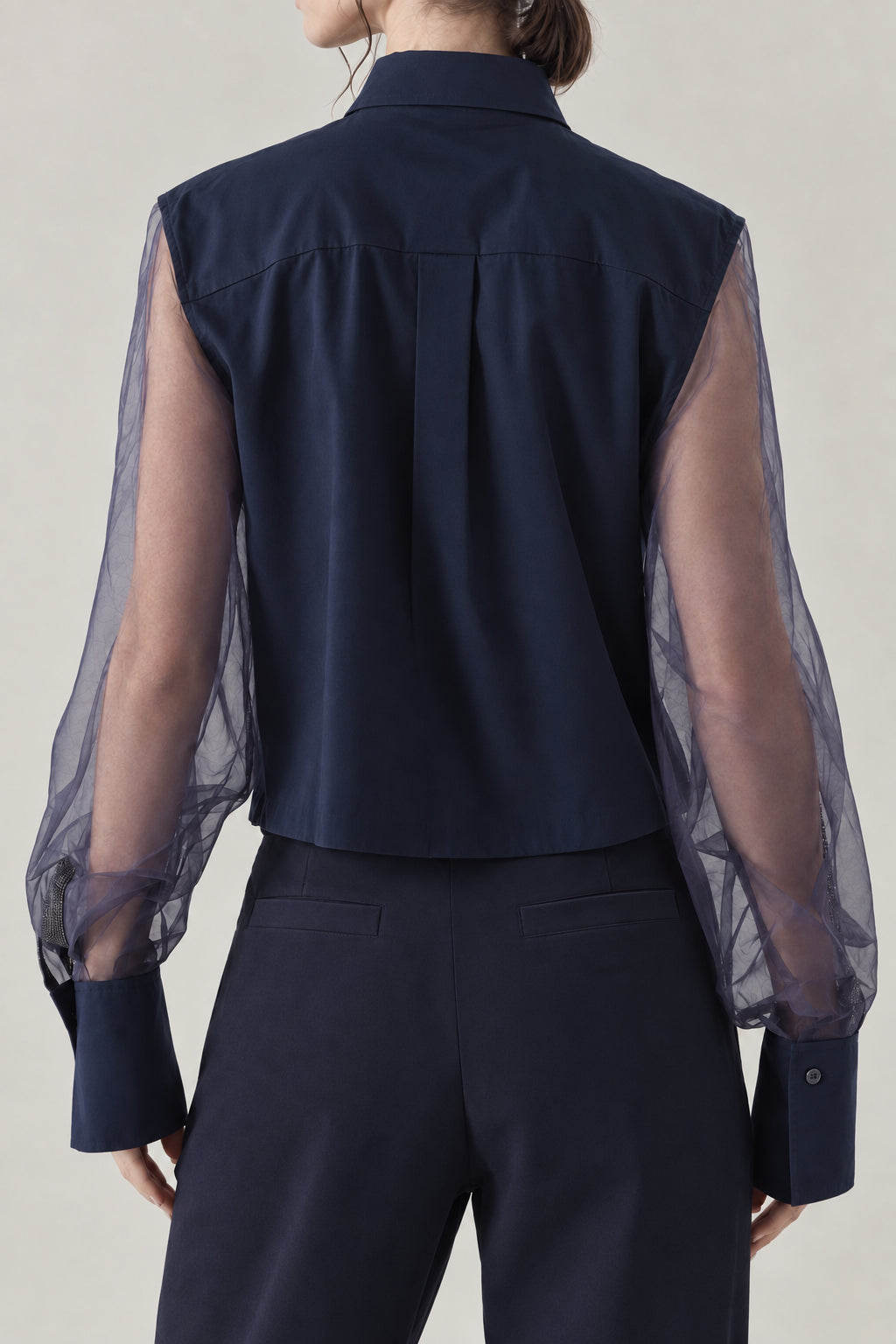 BRUNELLO CUCINELLI WOMEN'S NIGHT SHEER SLEEVE COTTON BLEND SHIRT