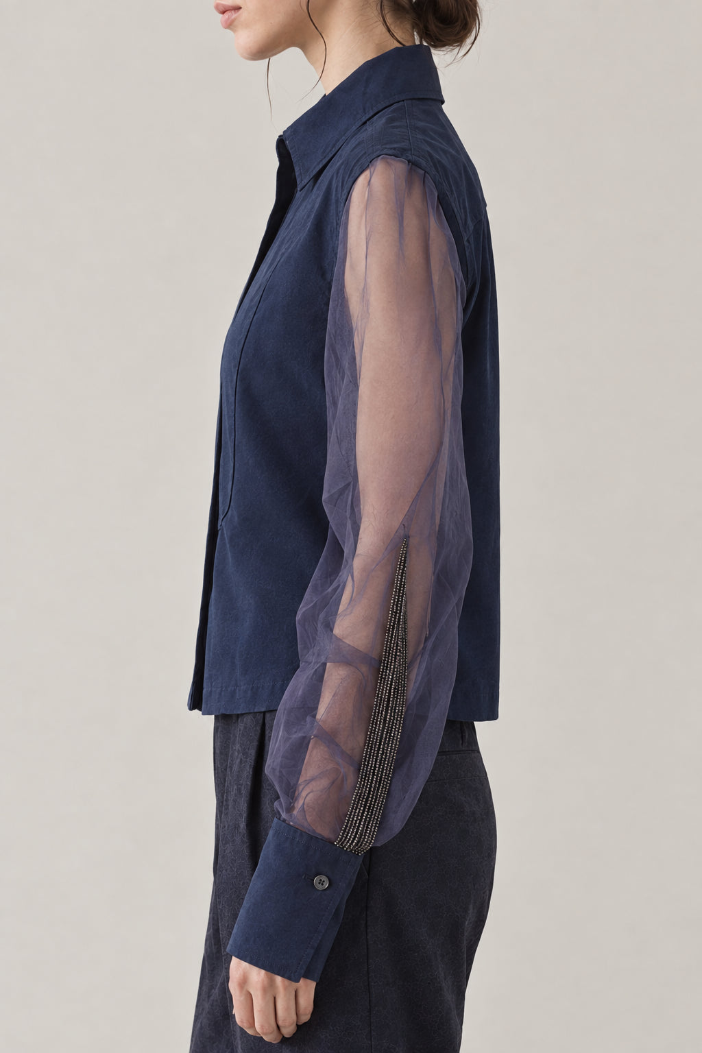 BRUNELLO CUCINELLI WOMEN'S NIGHT SHEER SLEEVE COTTON BLEND SHIRT