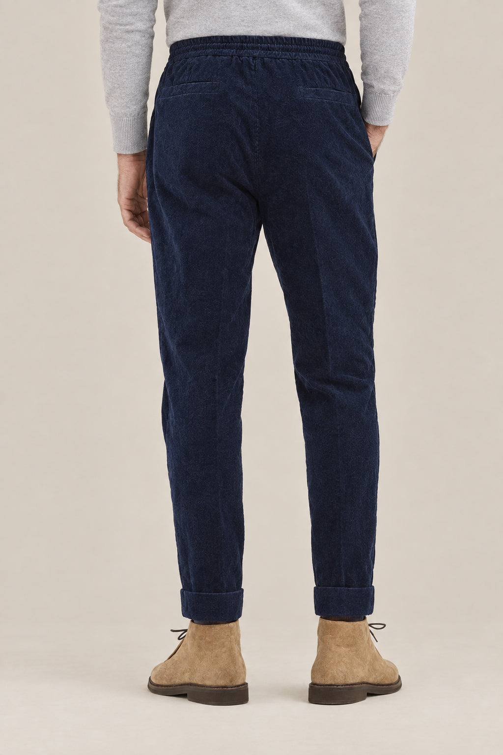 BRUNELLO CUCINELLI MEN'S NAVY COTTON DRAWSTRING TROUSERS