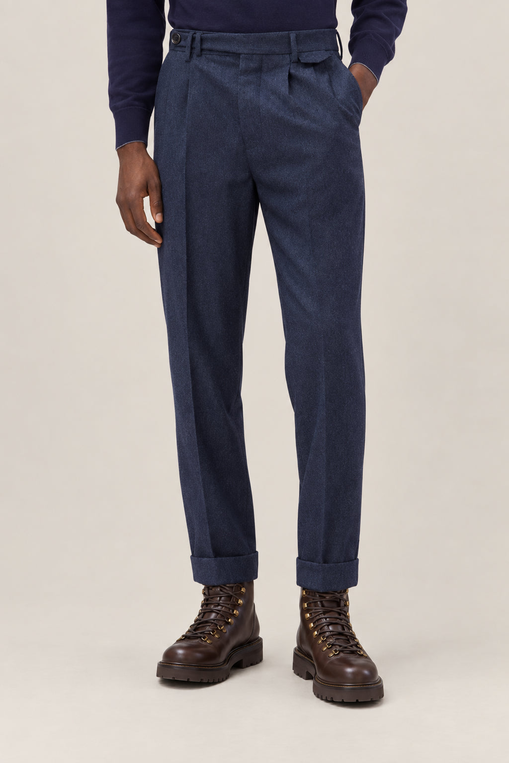 BRUNELLO CUCINELLI MEN'S NIGHT WOOL PLEATED TROUSERS