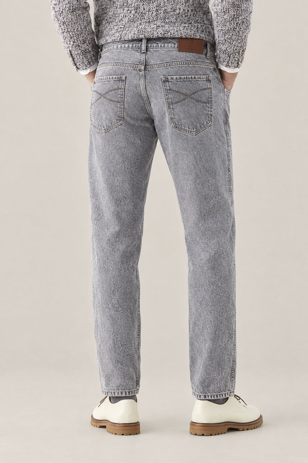 BRUNELLO CUCINELLI MEN'S DARK GREY STONE DENIM TROUSERS