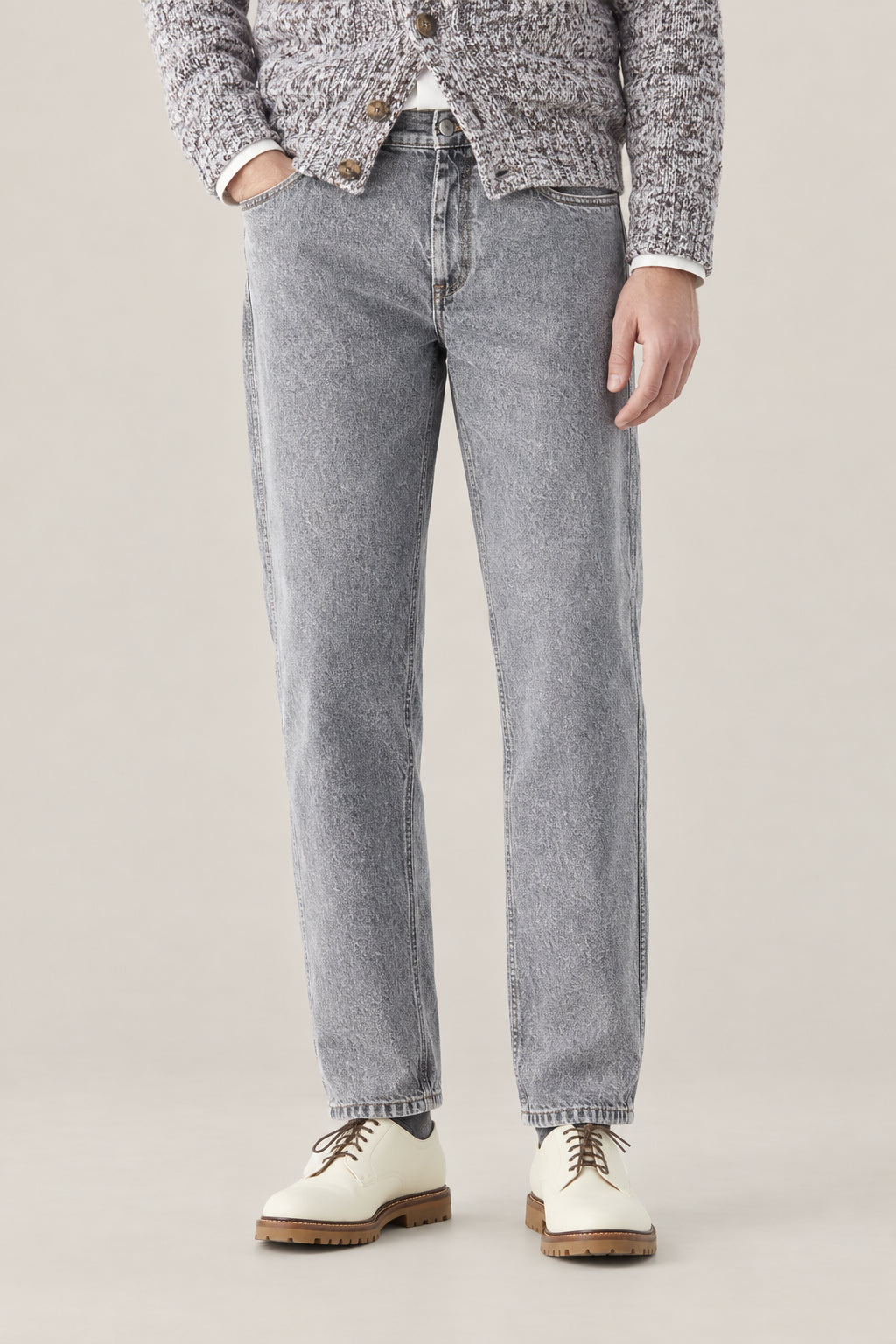 BRUNELLO CUCINELLI MEN'S DARK GREY STONE DENIM TROUSERS