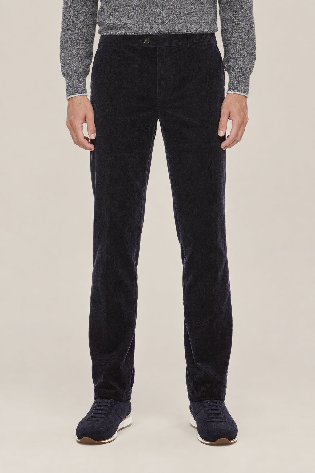 BRUNELLO CUCINELLI MEN'S NAVY COTTON CORDUROY STRAIGHT LEG TROUSERS