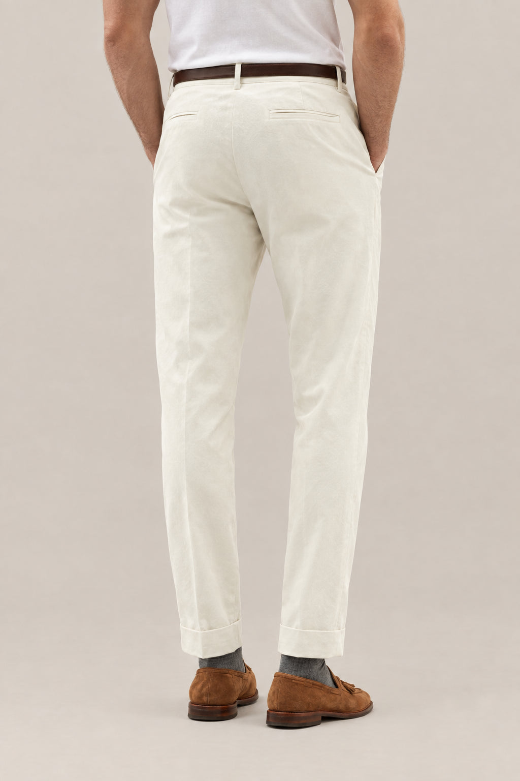 BRUNELLO CUCINELLI MEN'S OFF WHITE COTTON WOOL BLEND TROUSERS
