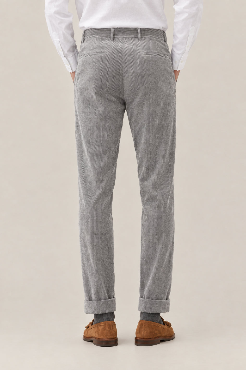 BRUNELLO CUCINELLI MEN'S GREY COTTON WOOL PLEATED TROUSERS
