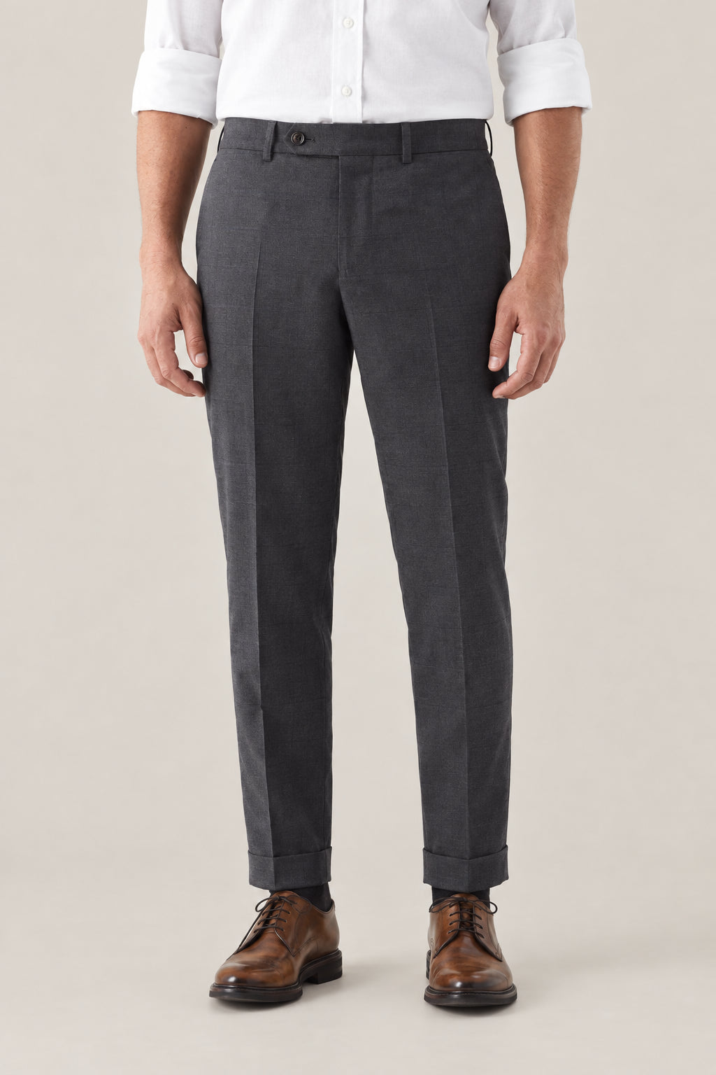 BRUNELLO CUCINELLI MEN'S DARK GREY WOOL TROUSERS