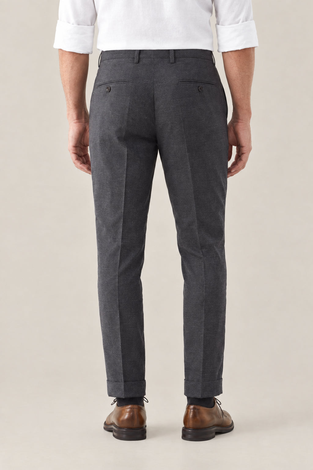 BRUNELLO CUCINELLI MEN'S DARK GREY WOOL TROUSERS