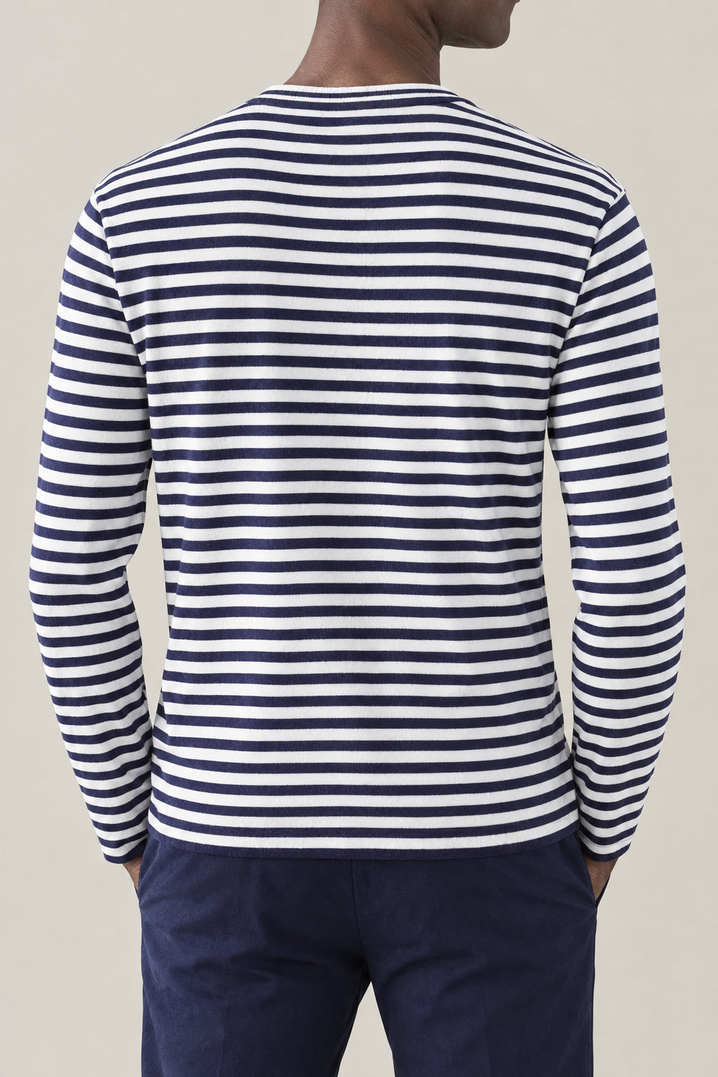 BRUNELLO CUCINELLI MEN'S NAVY STRIPED LONG-SLEEVE KNIT SWEATER