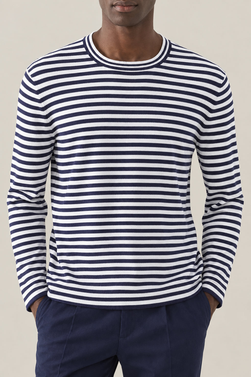 BRUNELLO CUCINELLI MEN'S NAVY STRIPED LONG-SLEEVE KNIT SWEATER