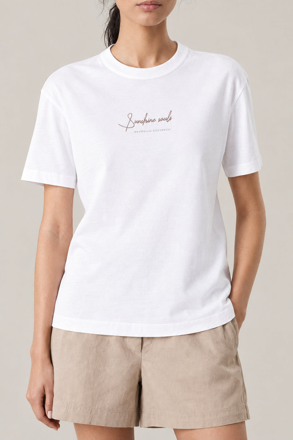 BRUNELLO CUCINELLI WOMEN'S WHITE COTTON SHORT SLEEVE LOGO SHIRT