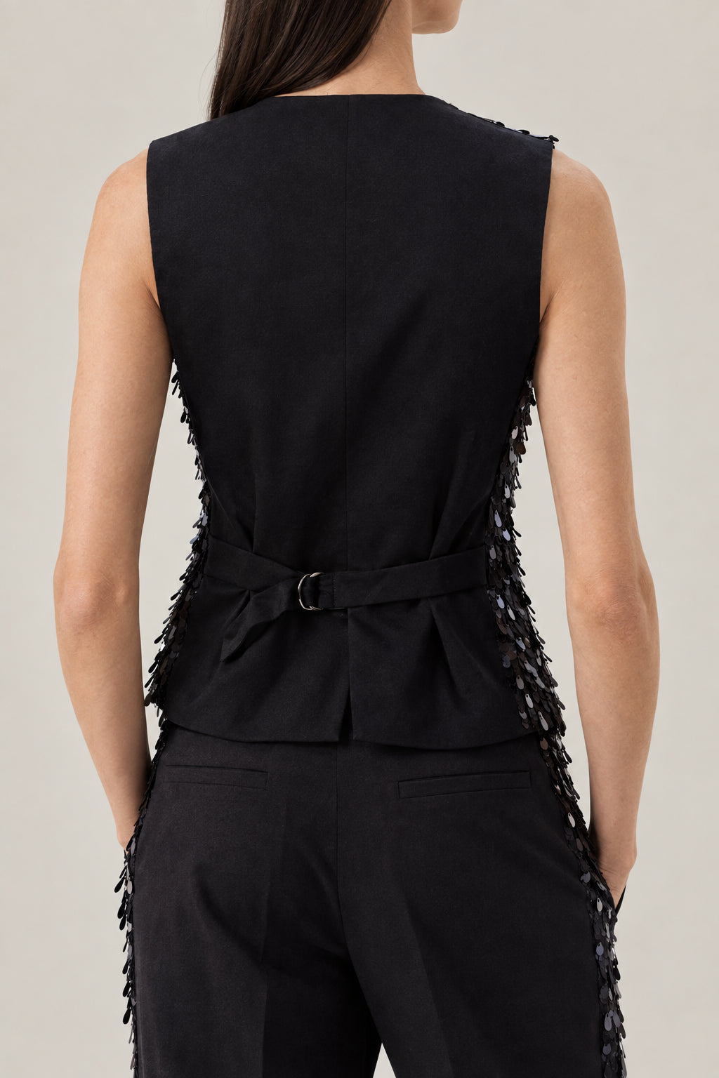 BRUNELLO CUCINELLI WOMEN'S BLACK SEQUIN EMBELLISHED WOOL VEST