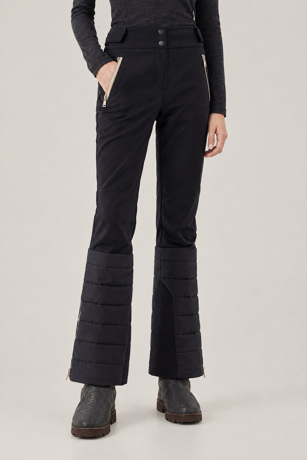 BRUNELLO CUCINELLI WOMEN'S BLACK WOOL BLEND QUILTED HEM TROUSERS