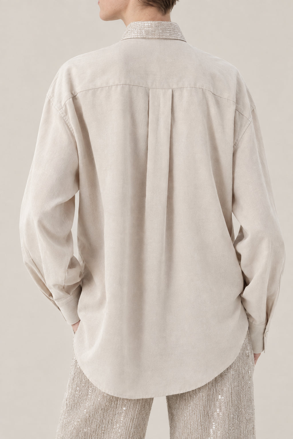 BRUNELLO CUCINELLI WOMEN'S SAND SILK RELAXED SHIRT