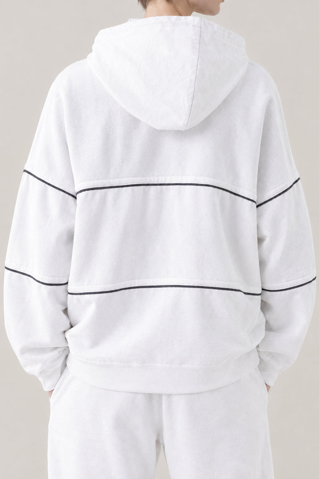 BRUNELLO CUCINELLI WOMEN'S OFF WHITE COTTON HALF ZIP HOODED SWEATER