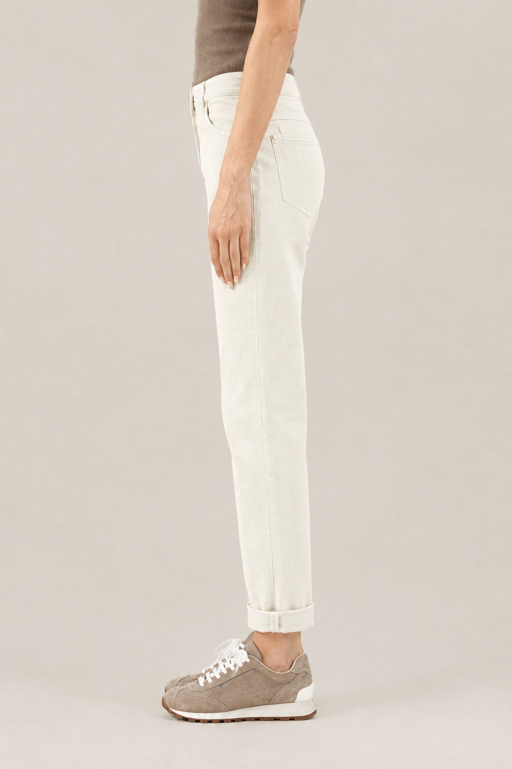 BRUNELLO CUCINELLI WOMEN'S NUDE COTTON STRETCH STRAIGHT LEG TROUSERS