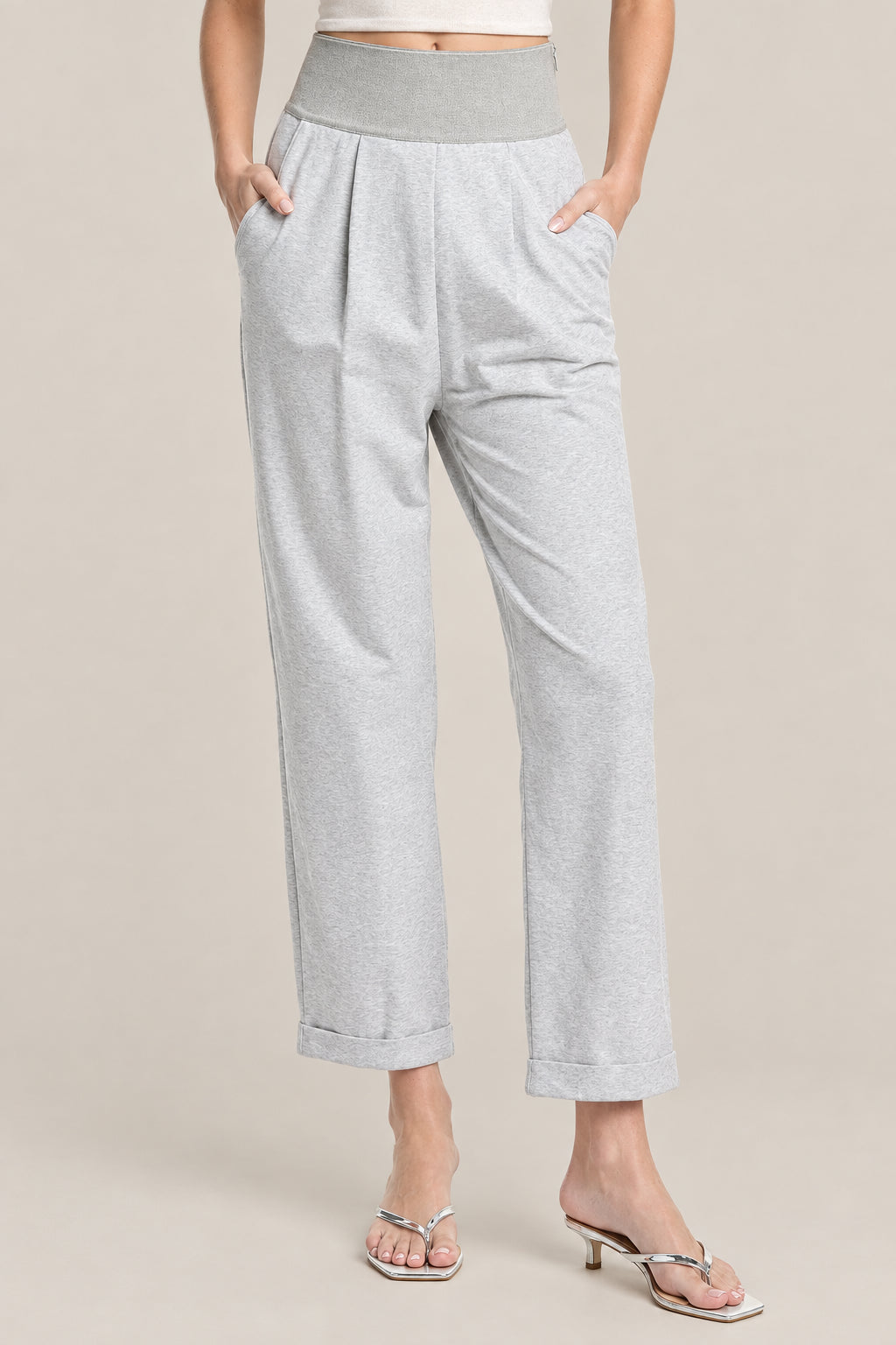 BRUNELLO CUCINELLI WOMEN'S SILVER COTTON BLEND RELAXED TROUSERS