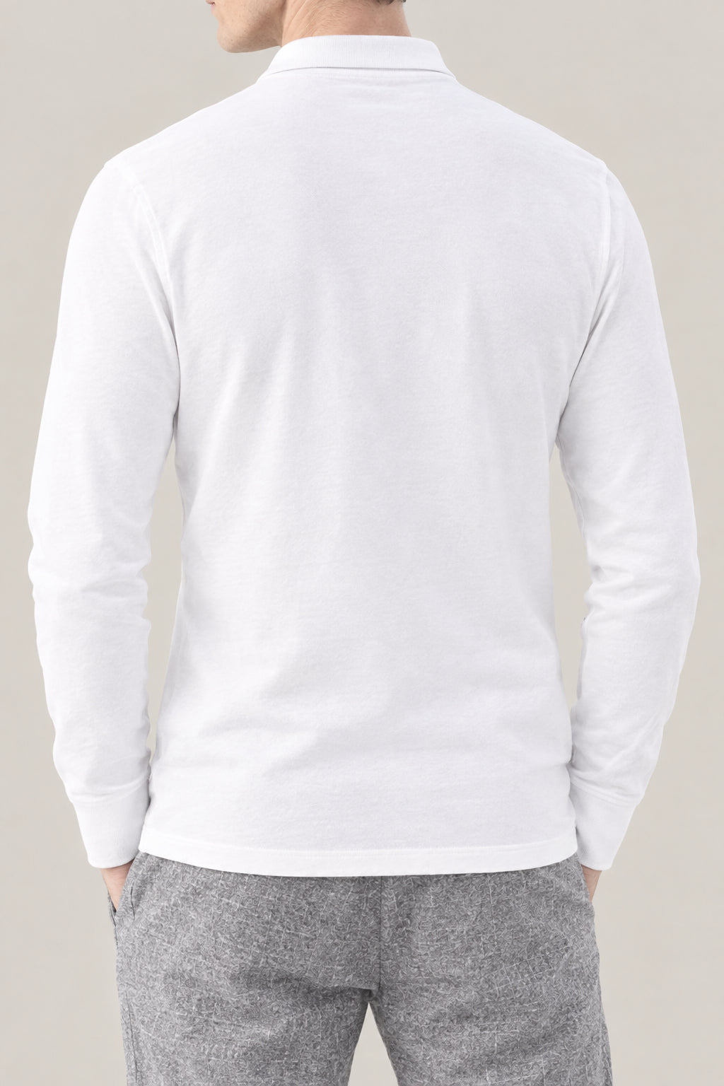 BRUNELLO CUCINELLI MEN'S WHITE LONG SLEEVE COTTON POLO SHIRT